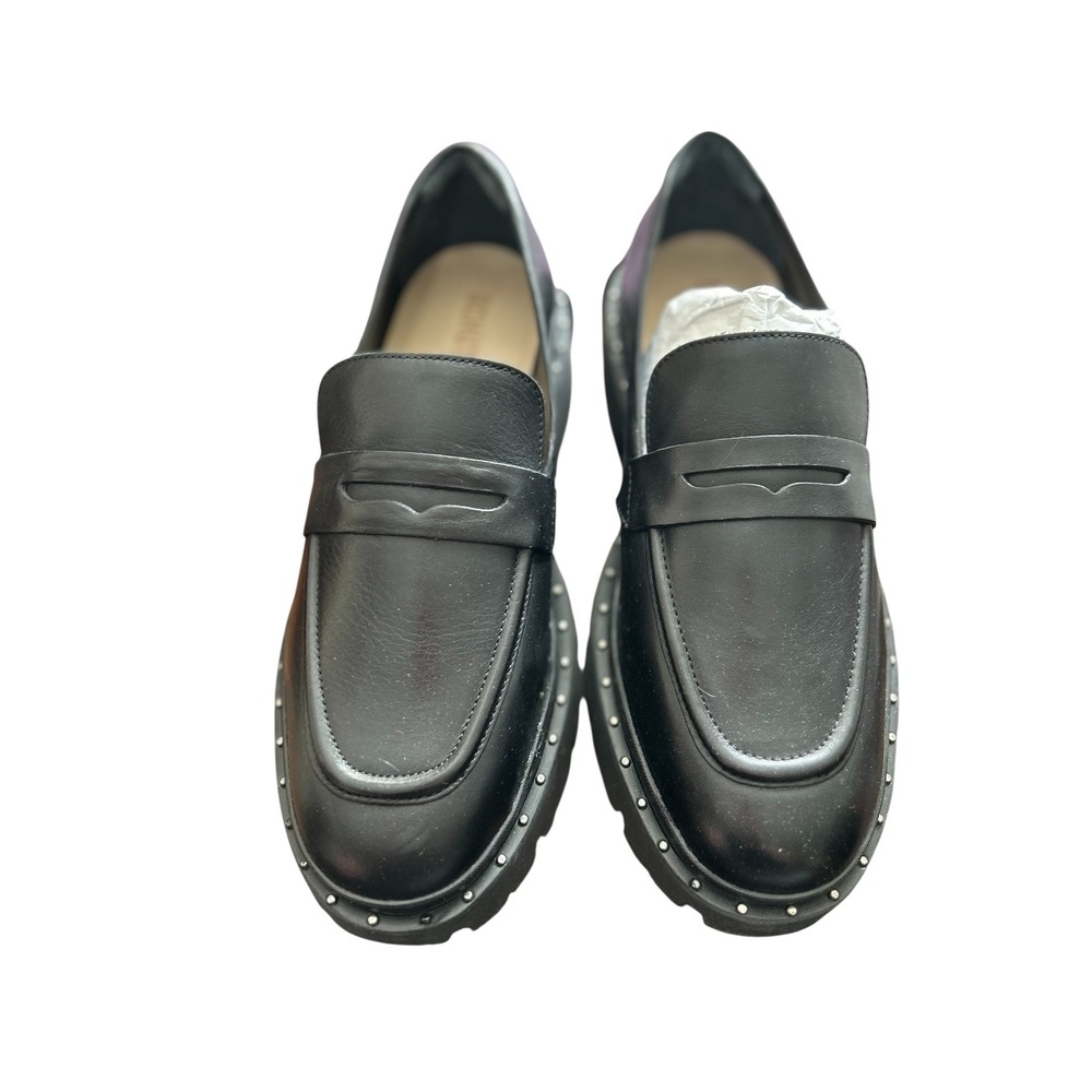 Schutz Black Leather Studded Lug Sole Penny‎ Loafers S2124400010001